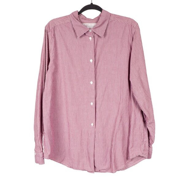 Y2K Button Up Shirt L Womens Momcore Striped Pink White Career Casual Cotton - Picture 1 of 7